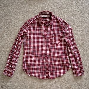 Red plaid flannel button shirt